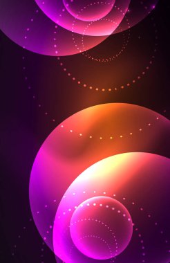 Işık efektleriyle şeffaf parlak parlak daireler. Duvar kağıdı, bayrak, arkaplan, kart, kitap illüstrasyonu, iniş sayfası için tekno fütüristik vektör soyut arkaplan