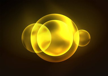 Parlayan neon parlak şeffaf kabarcıklar, cam daireler ya da biyo hücre konsepti. Duvar kağıdı, bayrak, arkaplan, kart, kitap illüstrasyonu, iniş sayfası için tekno fütüristik vektör soyut arkaplan