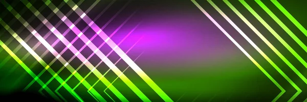 Linee techno brillanti neon incandescente, hi-tech futuristico modello astratto sfondo con forme quadrate — Vettoriale Stock