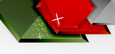 Metal parlak geometrik şekiller ve üç boyutlu efekt bileşimi. Duvar kağıdı, bayrak, arkaplan, kart, kitap illüstrasyonu, iniş sayfası için tekno fütüristik vektör soyut arkaplan