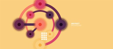 Düz stil geometrik soyut arkaplan, yuvarlak noktalar veya renk arkaplan üzerindeki daire bağlantıları. Teknoloji ağı kavramı.