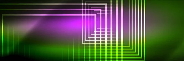 Блестящие неоновые светящиеся технологические линии, высокотехнологичный футуристический абстрактный шаблон фона с квадратными формами — стоковый вектор