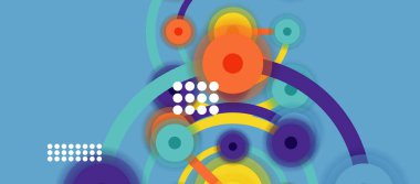 Düz stil geometrik soyut arkaplan, yuvarlak noktalar veya renk arkaplan üzerindeki daire bağlantıları. Teknoloji ağı kavramı.