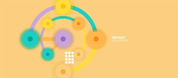 Platte stijl geometrische abstracte achtergrond, ronde stippen of cirkel verbindingen op kleur achtergrond. Technologie-netwerkconcept. — Stockvector