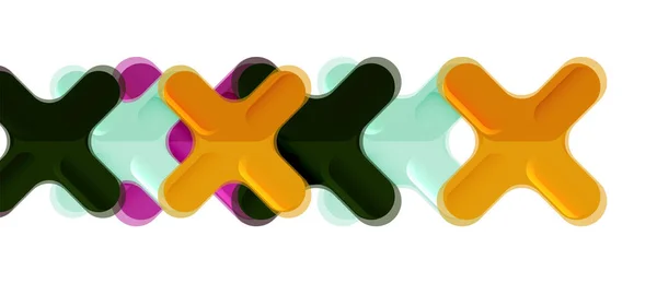 Estilo plástico multicolor brillante composición cruzada, diseño de forma de x, fondo abstracto moderno tecno geométrico. Plantilla de diseño abstracto de moda — Vector de stock