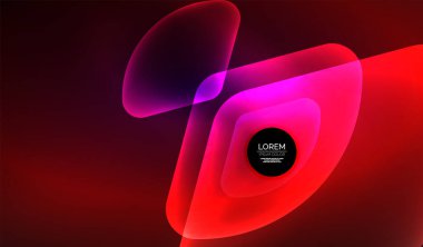 Parlayan neon parlak şeffaf soyut geometrik şekiller ve ışık efektleri. Duvar kağıdı, bayrak, arkaplan, kart, kitap illüstrasyonu, iniş sayfası için tekno fütüristik vektör soyut arkaplan