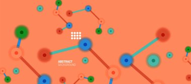 Düz stil geometrik soyut arkaplan, yuvarlak noktalar veya renk arkaplan üzerindeki daire bağlantıları. Teknoloji ağı kavramı.