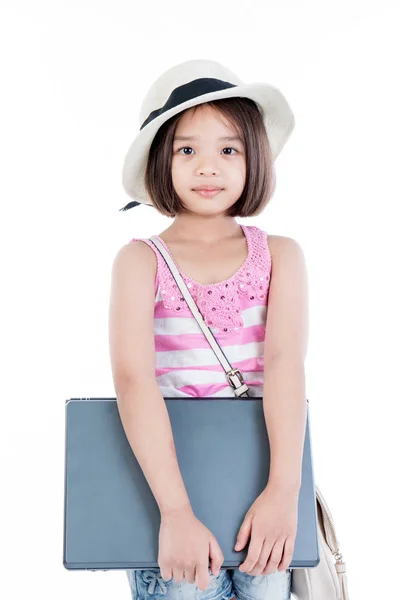 Mutlu Asyalı kız holding dizüstü