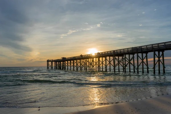 Solnedgång Över Fiskepiren Och Mexikanska Golfen Panama City Beach Florida — Stockfoto