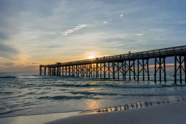 Solnedgång Över Fiskepiren Och Mexikanska Golfen Panama City Beach Florida — Stockfoto