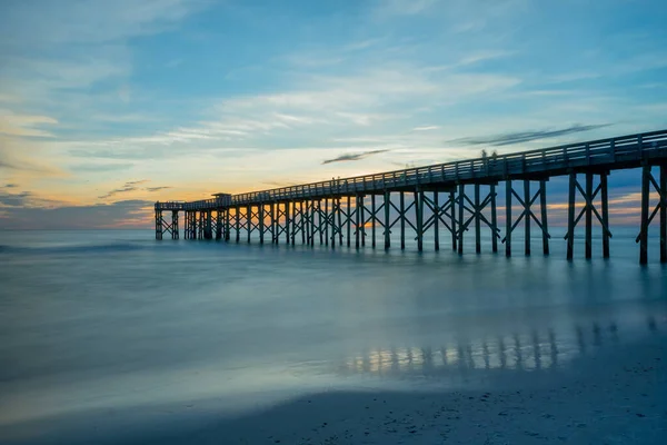 Solnedgång Över Fiskepiren Och Mexikanska Golfen Panama City Beach Florida — Stockfoto