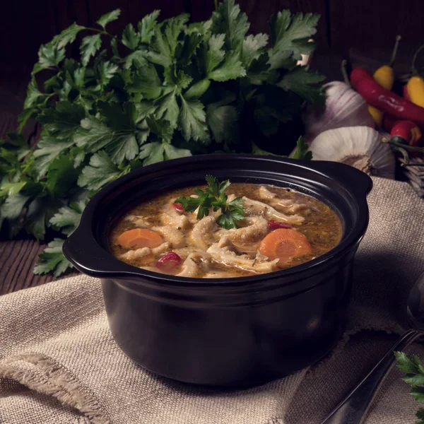 Supă Tradițională Poloneză Tripe Flaczki Masă — Fotografie, imagine de stoc