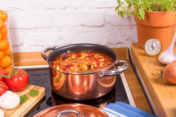 Chili Con Carne Tafel Pittige Mexicaanse Keuken Stockfoto