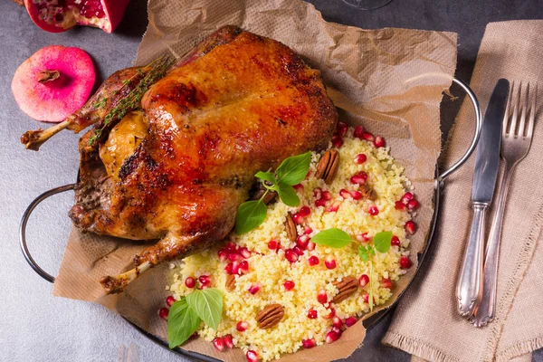 Duck with millet and pomegranate — Stock Photo, Image