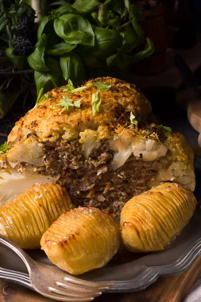 Stuffed cauliflower with potatoes — Stock Photo, Image