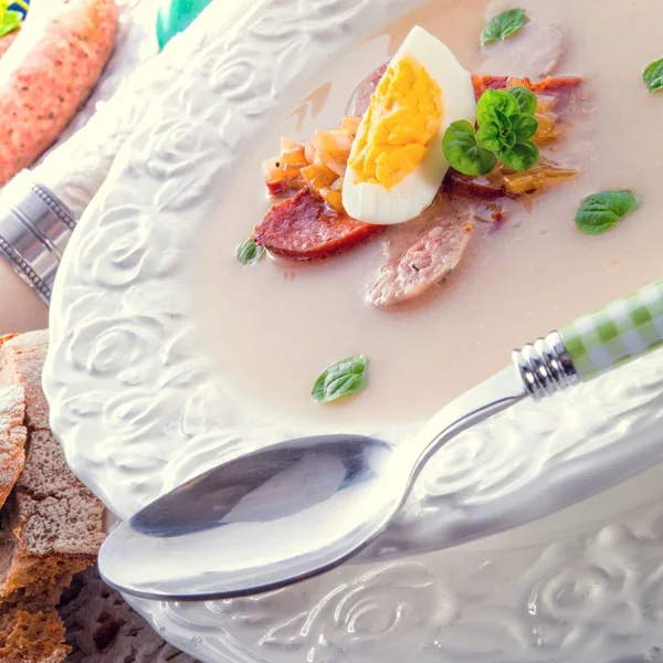 Sopa de centeio azedo polonês — Fotografia de Stock