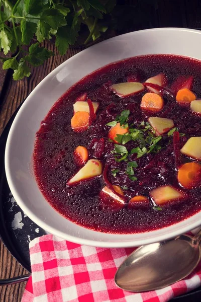 Kabın içinde ev yapımı pancar çorbası — Stok fotoğraf