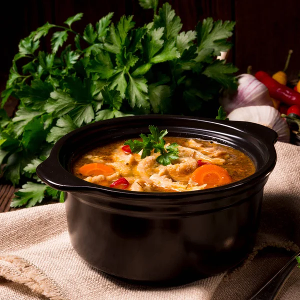 Polish Flaczki soup with parsley — Stock Image Polish Flaczki soup with parsley Stock Photo