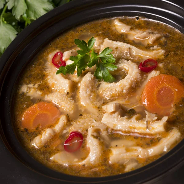 Flaczki-Tripe Soup in saucepan — Stock Photo, Image