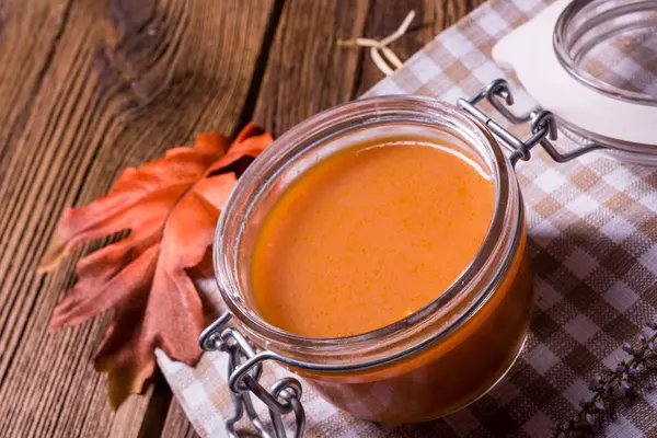 Squash soup in jar — Stock Photo, Image