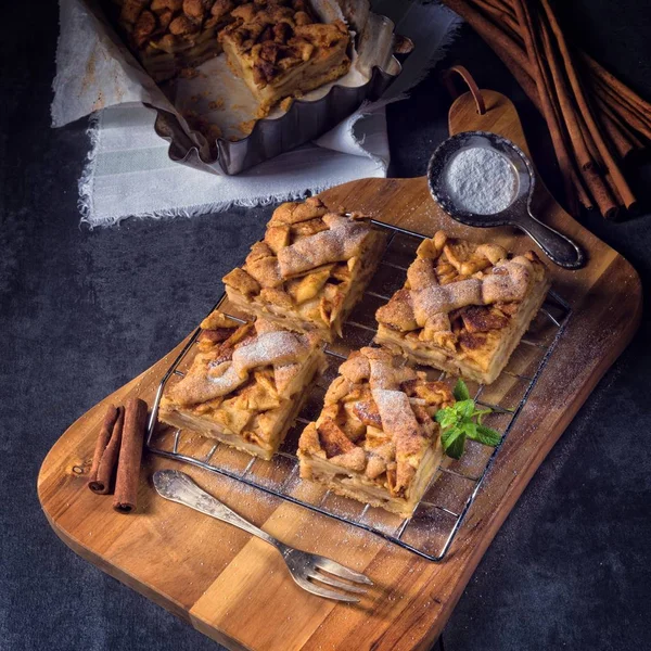 Bucăți de tort de mere pe grătar metalic — Fotografie, imagine de stoc
