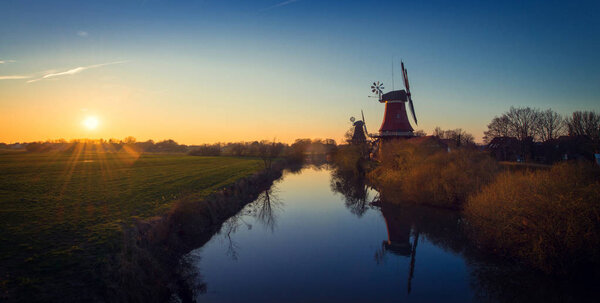East Frisian mills near river