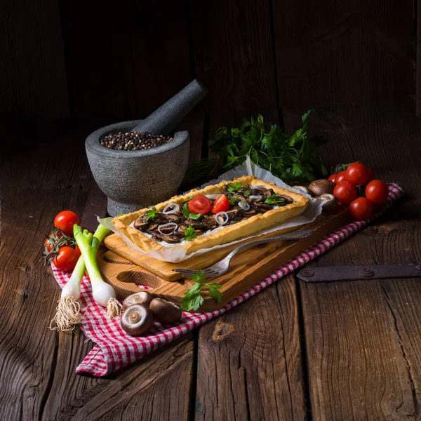Mushroom tart with ricotta — Stock Photo, Image