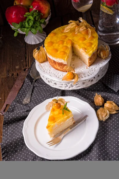 Delicious cake with Physalis — Stock Photo, Image