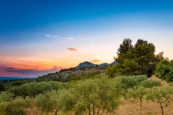 Pôr do sol paisagem do país — Fotografia de Stock