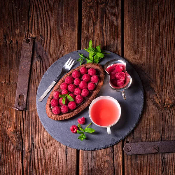 Raspberry tart coklat — Stok Foto