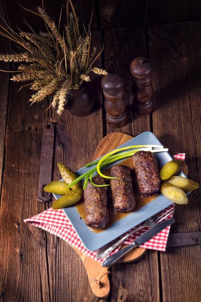 Baked beef roulades with delicious fillings — Stock Photo, Image