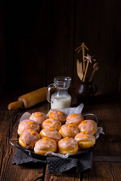 berliner donuts in metal pan 