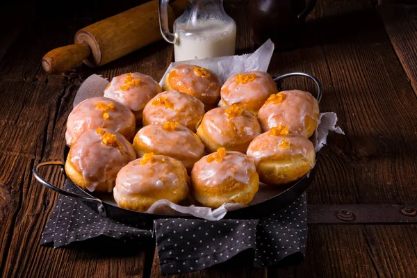 berliner donuts in metal pan 