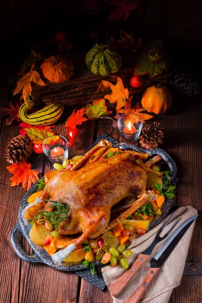 Balkabağı ve meyve dolu Noel hindisi