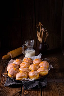 berliner donuts in metal pan 