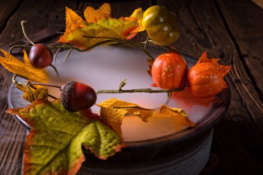 plaka üzerinde sonbahar yaprakları 