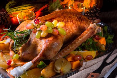 Balkabağı ve meyve dolu Noel hindisi