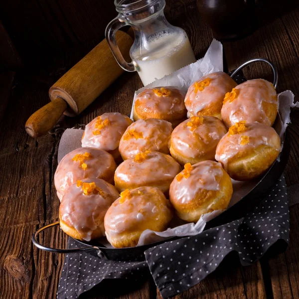 berliner donuts in metal pan 