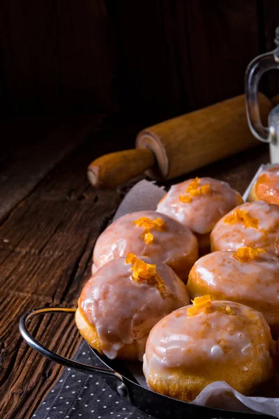 berliner donuts in metal pan 