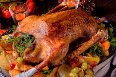 Balkabağı ve meyve dolu Noel hindisi