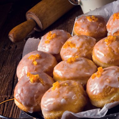 berliner donuts in metal pan 