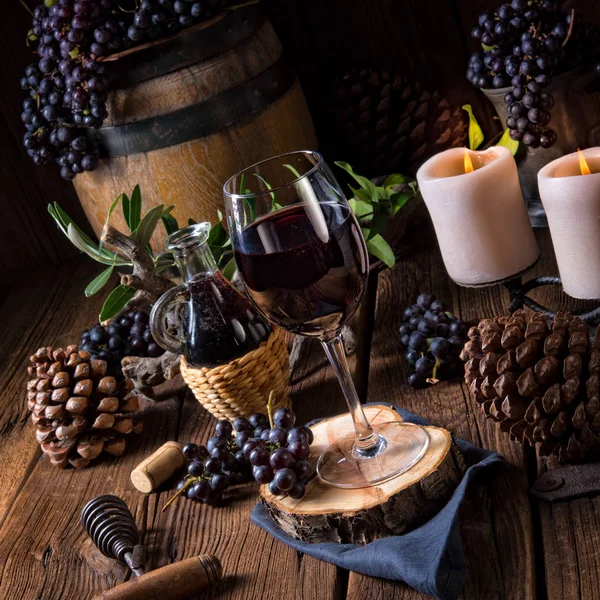 Glass of red wine from barrel — Stock Photo, Image