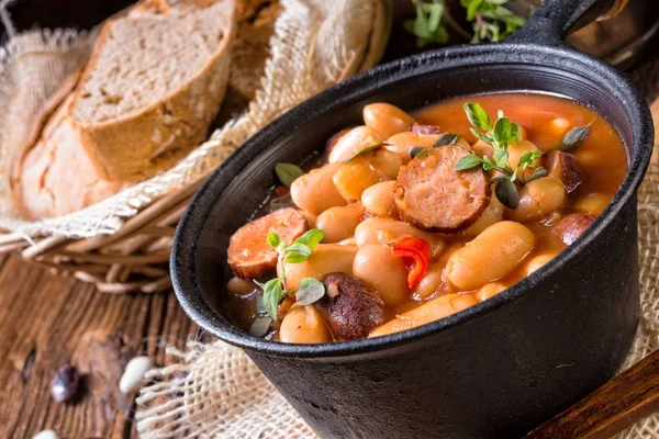 Delicious Polish Baked Beans Sausages — Stock Photo, Image