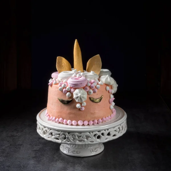 Bella Torta Cremosa Smaltata Compleanno Dei Bambini — Foto Stock