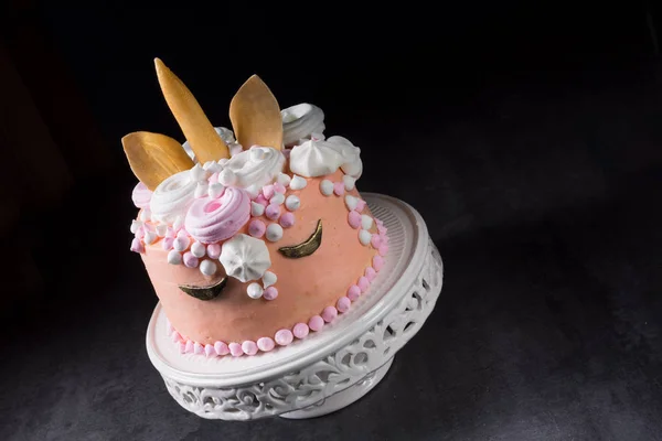Beautiful Glazed Creamy Cake Kids Birthday — Stock Photo, Image