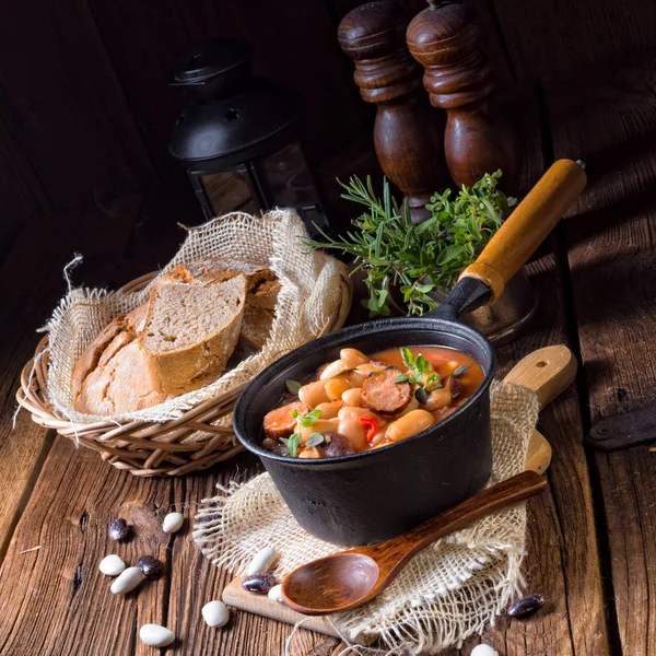 Delicious Polish Baked Beans Sausages — Stock Photo, Image