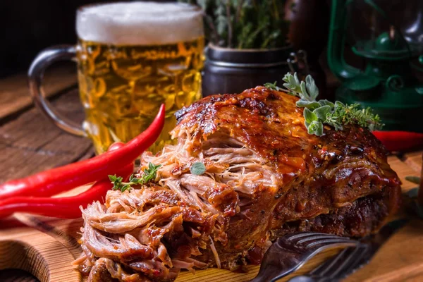 Tasty Barbecue Pulled Pork Wooden Cutting Board — Stock Photo, Image
