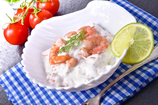 Rustikale Krabbensalat Mit Garnelen Meeresfrüchte Delikatesse — Stockfoto