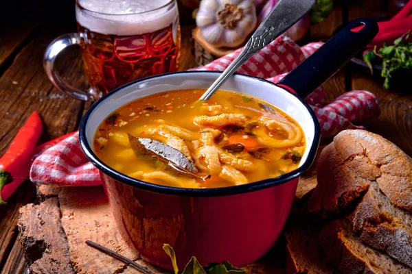 Tasty Polish Flaczki, delicious Tripe soup (traditional Polish meat stew) — Stock Image Tasty Polish Flaczki Delicious Tripe Soup Traditional Polish Meat Stew Stock Image