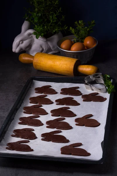 Lapins Chocolat Maison Sur Plateau Nourriture Pâques — Photo
